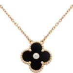 [Eternal Jewelry]CLOVER 15MM DIAMOND ONYX NECKLACE