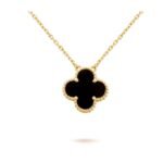 [Eternal Jewelry]CLOVER 15MM BLACK ONYX SINGLE FLOWER NECKLACE