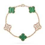 [Eternal Jewelry]CLOVER  5 MOTIF MALACHITE DIAMOND BRACELET - Image 2