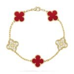 [Eternal Jewelry]CLOVER 5 MOTIFS CARNELIAN DIAMOND BRACELET