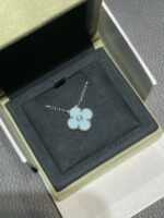 [Eternal Jewelry]CLOVER 1 DIAMOND LIGHT BLUE SILVER NECKLACE - Image 6