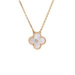 [Eternal Jewelry]CLOVER 15MM DIAMOND WHITE FRITILLARIA NECKLACE