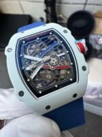 RM67‑02 White NTPT Carbon Fiber Skeleton Watch, Blue Woven Fabric Strap - Image 3