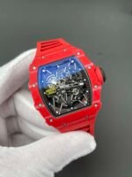 RM35‑02 RAFA Red Forged Carbon Case Red Fluororubber Strap Skeleton Watch - Image 3