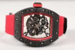 RM055 Black Forged Carbon‑TPT Case, Red Chapter Ring, Red Nylon‑Woven Strap - Image 5