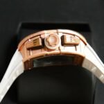 RM011‑02 Rose Gold Chronograph Skeleton Watch, White Rubber Strap - Image 4