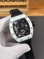 RM052 White Ceramic Skull Skeleton Watch, Black Fluororubber Strap - Image 4