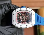 RM011‑03 White Ceramic Chronograph Skeleton Watch, Blue Fluororubber Strap - Image 4