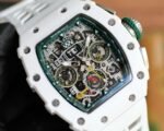 RM011‑03 White Ceramic Chronograph Skeleton Watch, White Hollow Fluororubber Strap - Image 3