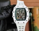 RM011‑03 White Ceramic Chronograph Skeleton Watch, White Hollow Fluororubber Strap