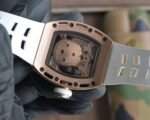RM052 Rose‑Gold Tone Case Lab‑Grown Diamond Skull Skeleton Watch, White Fluororubber Strap - Image 2