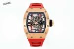 RM035 Americas Yellow‑Gold Case Red Fluororubber Strap Skeleton Watch