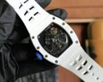 RM011‑02 White Ceramic Chronograph Skeleton Watch, White Hollow Fluororubber Strap - Image 5
