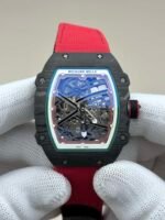 RM67‑02 Ultra‑thin NTPT Carbon Fiber Skeleton Watch, Red Woven Fabric Strap