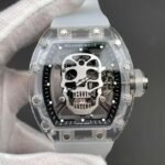 RM052 Transparent Sapphire Skull Skeleton Watch, Translucent Fluororubber Strap