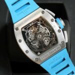 RM011‑02 Stainless Steel Blue Dial Chronograph Skeleton Watch, Blue Fluororubber Strap - Image 4