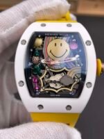 RM‑88 Smiley White Ceramic Case, Yellow Fluororubber Strap