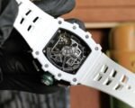 RM011‑03 White Ceramic Chronograph Skeleton Watch, White Hollow Fluororubber Strap - Image 7