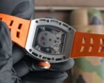 RM052 Titanium Lab‑Grown Diamond Skull Skeleton Watch, Orange Fluororubber Strap - Image 7