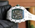 RM011‑03 White Ceramic Chronograph Skeleton Watch, White Hollow Fluororubber Strap - Image 4