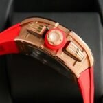 RM011‑02 Rose Gold Chronograph Skeleton Watch, Red Fluororubber Strap - Image 4