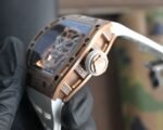 RM052 Rose‑Gold Tone Case Lab‑Grown Diamond Skull Skeleton Watch, White Fluororubber Strap - Image 4