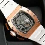 RM011‑02 Rose Gold Chronograph Skeleton Watch, White Rubber Strap - Image 6