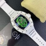 RM052 White‑Ceramic Green‑Tone Skull Skeleton Watch, White Fluororubber Strap - Image 3