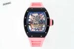 RM035 Americas Black‑Ceramic Case Pink Fluororubber Strap Skeleton Watch