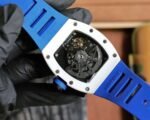 RM011‑03 White Ceramic Chronograph Skeleton Watch, Blue Fluororubber Strap - Image 7