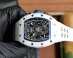 RM011‑02 White Ceramic Chronograph Skeleton Watch, White Hollow Fluororubber Strap - Image 4