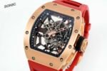 RM035 Americas Yellow‑Gold Case Red Fluororubber Strap Skeleton Watch - Image 2