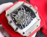 RM35‑02 RAFA Steel Case with Lab‑Grown Diamonds, Red Fluororubber Strap Skeleton Watch - Image 3