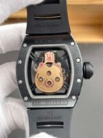 RM052 Black Ceramic Gold‑Tone Skull Skeleton Watch, Black Fluororubber Strap - Image 4