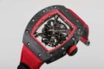 RM055 Black Forged Carbon‑TPT Case, Red Chapter Ring, Red Nylon‑Woven Strap - Image 3