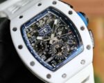 RM011‑02 White Ceramic Chronograph Skeleton Watch, White Hollow Fluororubber Strap - Image 3