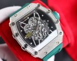 RM35‑02 RAFA Steel Case with Lab‑Grown Diamonds, Green Fluororubber Strap Skeleton Watch - Image 3
