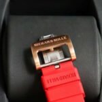 RM011‑02 Rose Gold Chronograph Skeleton Watch, Red Fluororubber Strap - Image 7