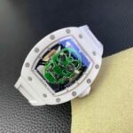 RM052 White‑Ceramic Green‑Tone Skull Skeleton Watch, White Fluororubber Strap - Image 4