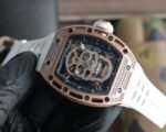 RM052 Rose‑Gold Tone Case Lab‑Grown Diamond Skull Skeleton Watch, White Fluororubber Strap - Image 6