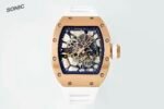 RM035 Americas Yellow‑Gold Case White Fluororubber Strap Skeleton Watch