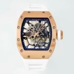 RM035 Americas Yellow‑Gold Case White Fluororubber Strap Skeleton Watch