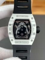 RM052 White Ceramic Skull Skeleton Watch, Black Fluororubber Strap - Image 3