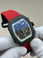 RM67‑02 Ultra‑thin NTPT Carbon Fiber Skeleton Watch, Red Woven Fabric Strap - Image 4