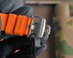 RM052 Titanium Lab‑Grown Diamond Skull Skeleton Watch, Orange Fluororubber Strap - Image 8