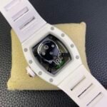 RM052 White‑Ceramic Green‑Tone Skull Skeleton Watch, White Fluororubber Strap - Image 6