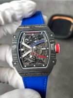 RM67‑02 NTPT Carbon Fiber Skeleton Watch, Blue Woven Fabric Strap