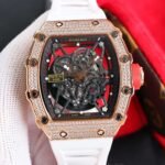 RM35‑01 RAFA Rose‑Gold Tone Case with Lab‑Grown Diamonds, White Fluororubber Strap Skeleton Watch