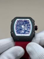 RM67‑02 Ultra‑thin NTPT Carbon Fiber Skeleton Watch, Red Woven Fabric Strap - Image 5