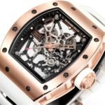 RM035 Americas Rose‑Gold Case White Fluororubber Strap Skeleton Watch